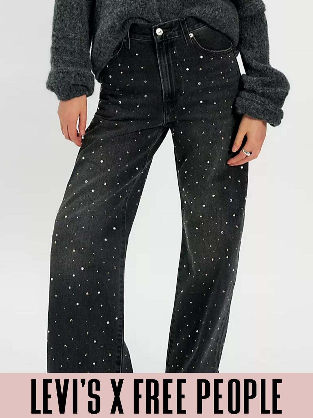 Levi’s ribcage wide-leg jeans 28 high rise embellished pant black rhinestones